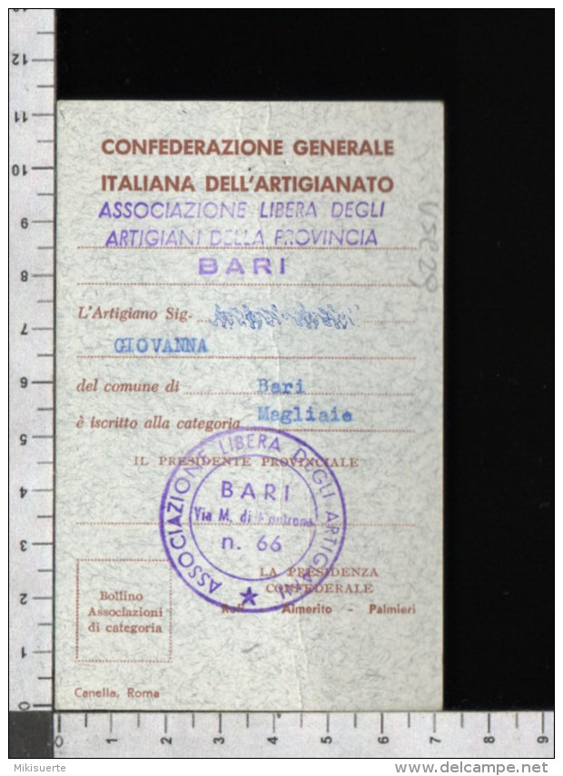 U5929 TESSERA CONFEDERAZIONE GENERALE ITALIANA DELL ARTIGIANATO 1966 (tur) - Altri & Non Classificati