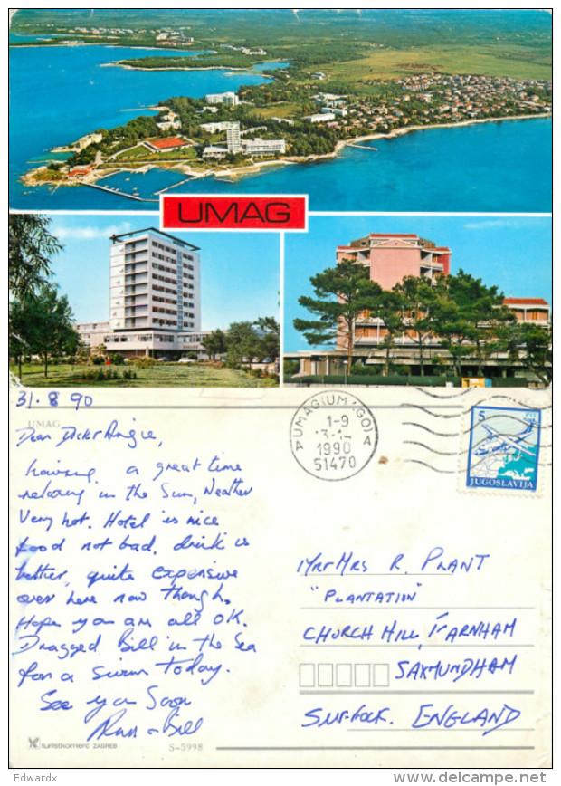 Umag, Croatia Postcard Posted 1990 Stamp - Croatia