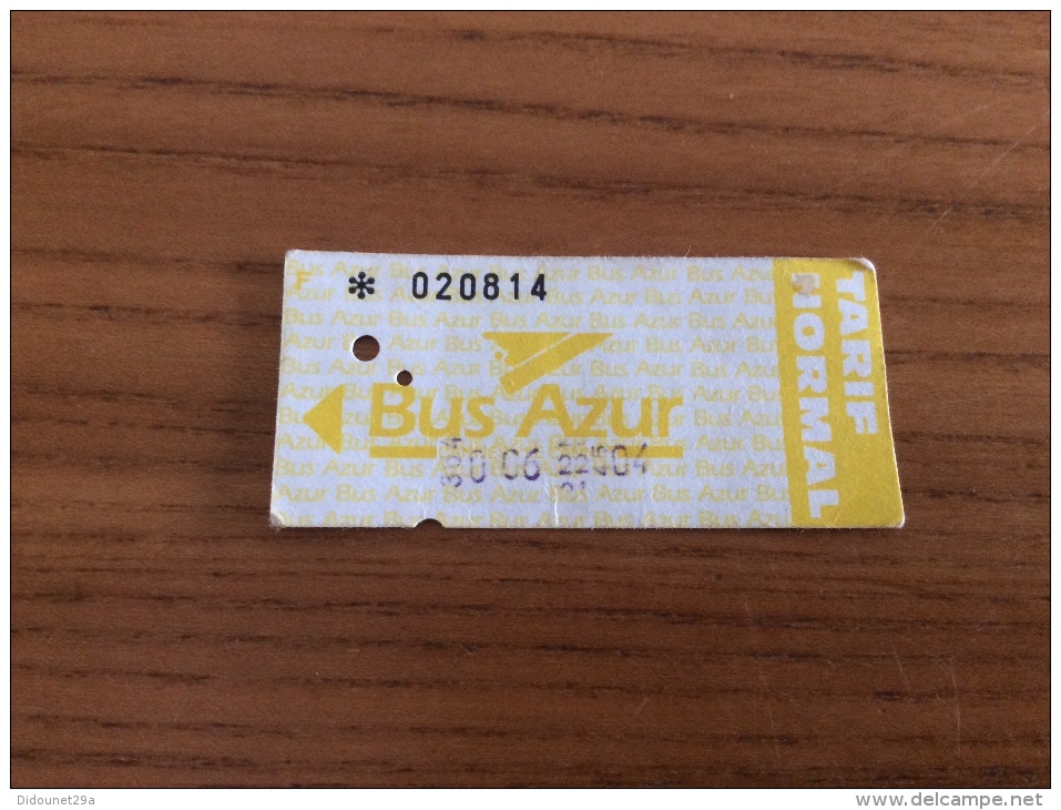 Ticket De Bus - Bus Azur "TARIF NORMAL" Cannes (06) - Europe