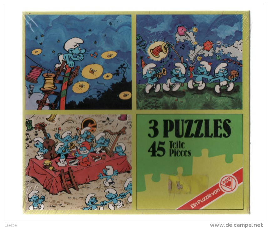 Schtroumpfs:3 Puzzles De 45 Pièces Dans Sa Boite. 19,5 X 21, 5 Cm,la Fête De Schtroumpfs;boite Neuve..VINTAGE.. - Puzzle Games