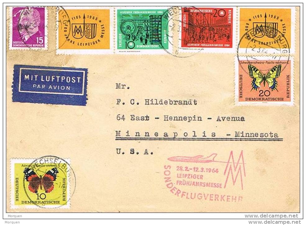 19098. Carta Aerea WECHSELBURG (Alemania DDR) 1964. Papillon. Sonderflugverkehr - Vlinders