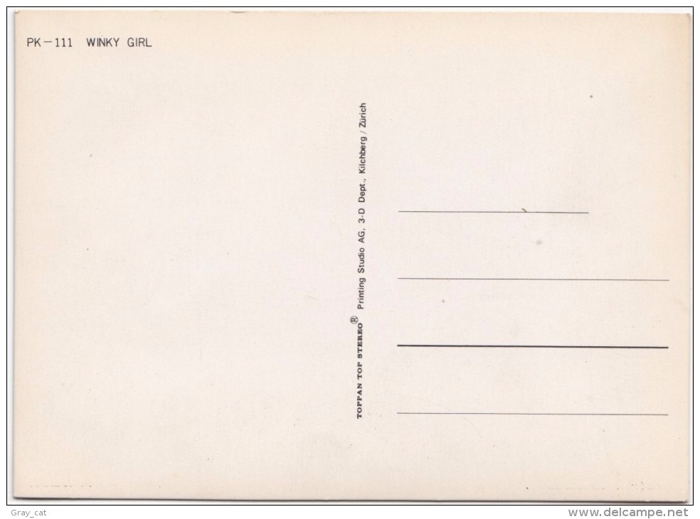 Winky Girl, 3D Closing & Opening Eye, Unused Postcard [18806] - Stereoscope Cards