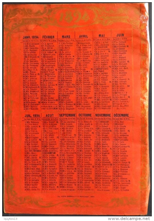 GRAND AGENDA ILLUSTRE pour l'année 1894 - GRANDS MAGASINS AU PRINTEMPS ALAIS (Gard) - Catalogue de Vente - En l'Etat