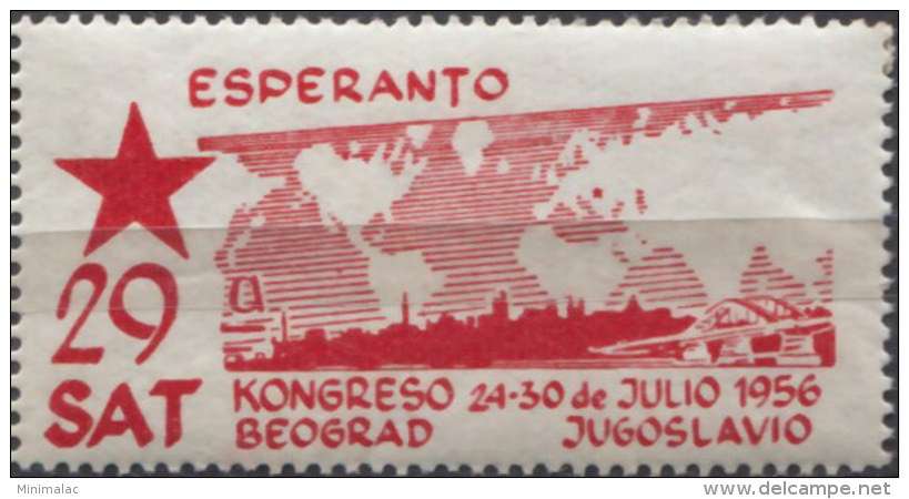 Yugoslavia 1956, Esperanto Beograd Congreso, City, Building, World Map, Cinderella, Labels,  Vignette, Star, Bridge - Esperanto