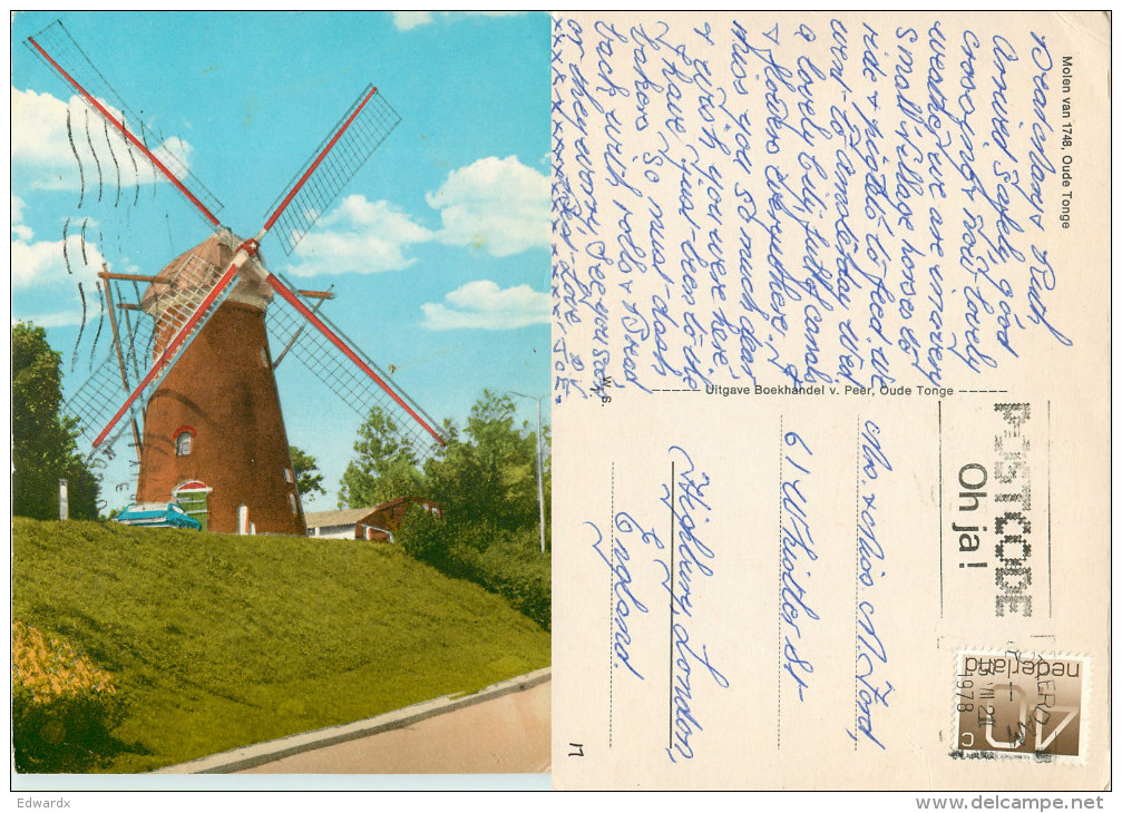 Windmill, Oude Tonge, Zuid-Holland, Netherlands Postcard Posted 1978 Stamp - Altri & Non Classificati
