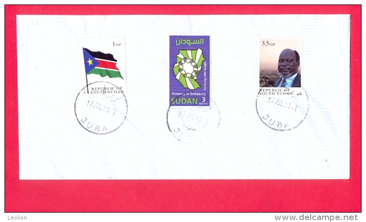 SOUTH SUDAN Cover W/ Mixed Postage South Sudan 1st Set And 3 SDG Sudan Stamp, Postmark Juba 13 July 2011 !RARE - South Sudan