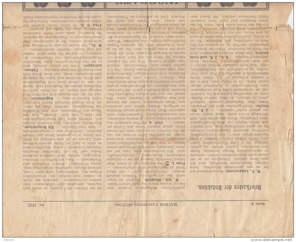 MAURER FASCHINGSZEITUNG Ausgabe Am 14.Feb 1904, Stark Gebrauchter Zustand, 4 Seiten, Größe Ca.40 X 27 Cm, Gefaltet - Other & Unclassified