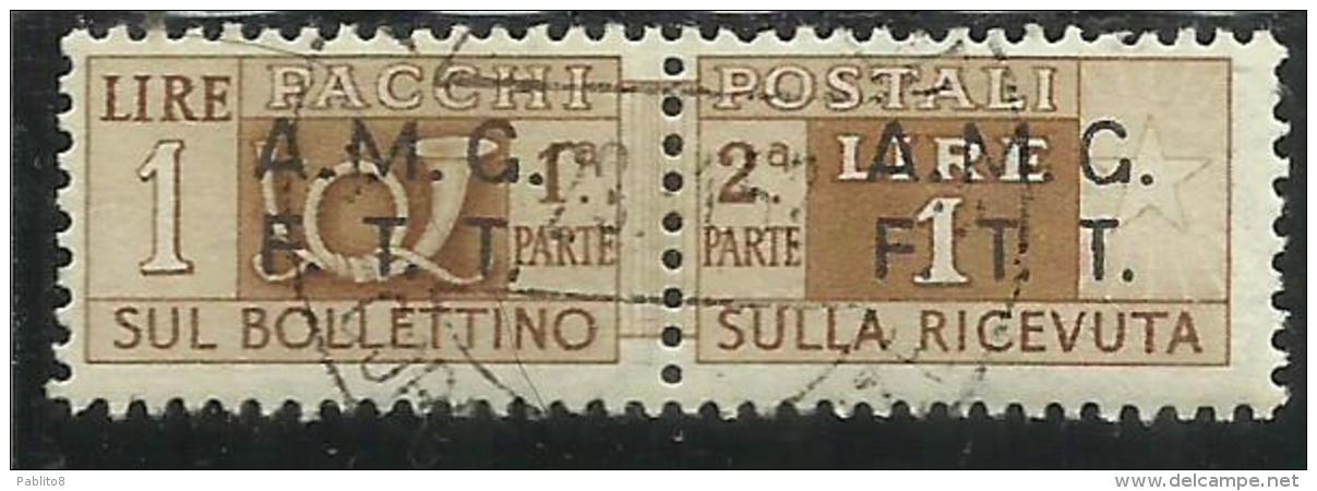 TRIESTE A 1947 1948 AMG-FTT SOPRASTAMPATO D'ITALIA ITALY OVERPRINTED PACCHI POSTALI LIRE 1 USATO USED OBLITERE' - Colis Postaux/concession