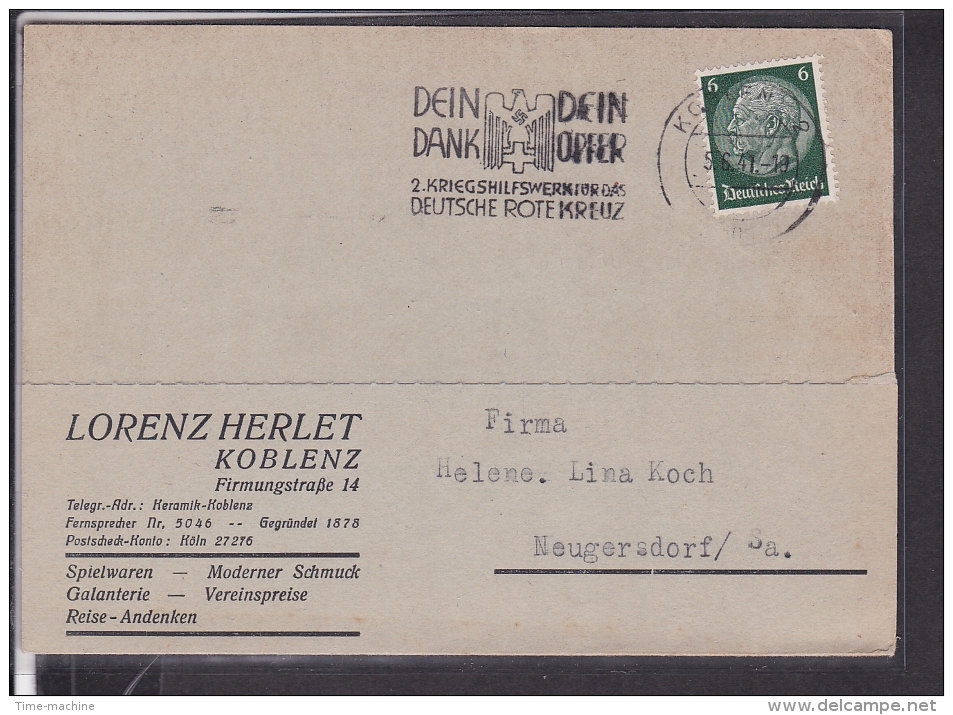 Werbestempel Koblenz " Dein Opfer , Dein Dank  2.Kriegshilfswerk Für Das Rote Kreuz" 1941 - Briefe U. Dokumente