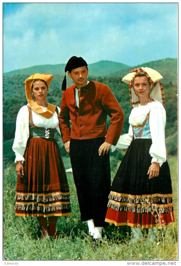 Folklore Costumes, Krk, Croatia Postcard Posted 1970 Stamp - Croatia