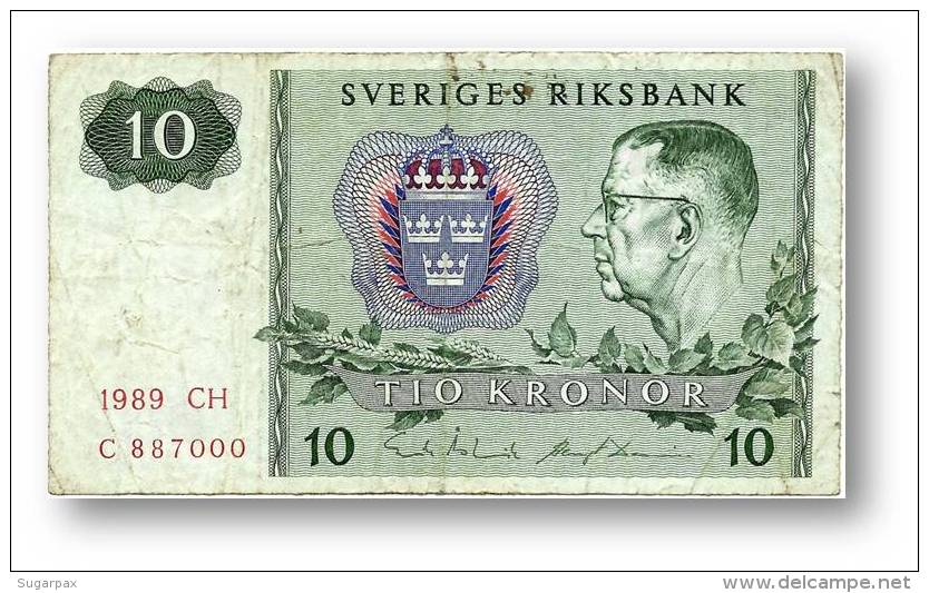 SWEDEN - 10 KRONOR - 1989 - P 52.e - Serie CH - 2 Scans - Suecia