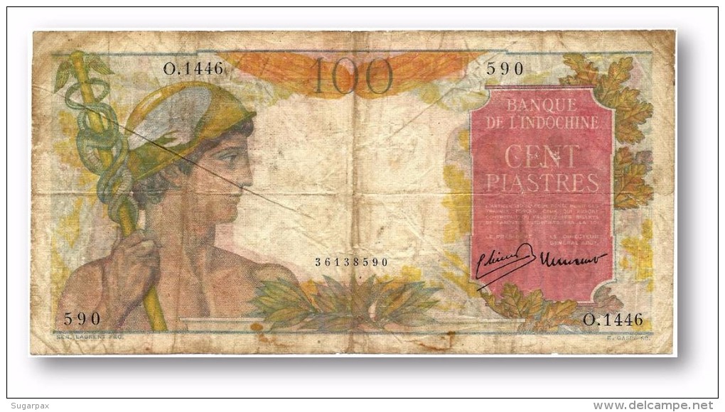 FRENCH INDO-CHINA - 100 PIASTRES - P 82.a - Sign. 11 ( 1947 - 49 ) - Type I ( Lao Text On Back ) Banque De L´ Indochine - Indochine