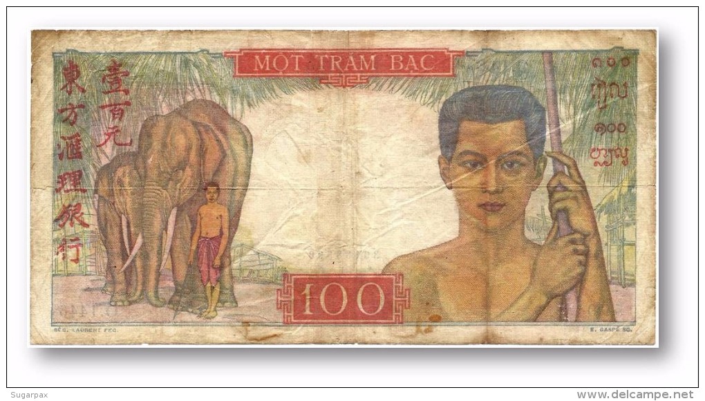 FRENCH INDO-CHINA - 100 PIASTRES - P 82.a - Sign. 11 ( 1947 - 49 ) - Type I ( Lao Text On Back ) Banque De L´ Indochine - Indochina