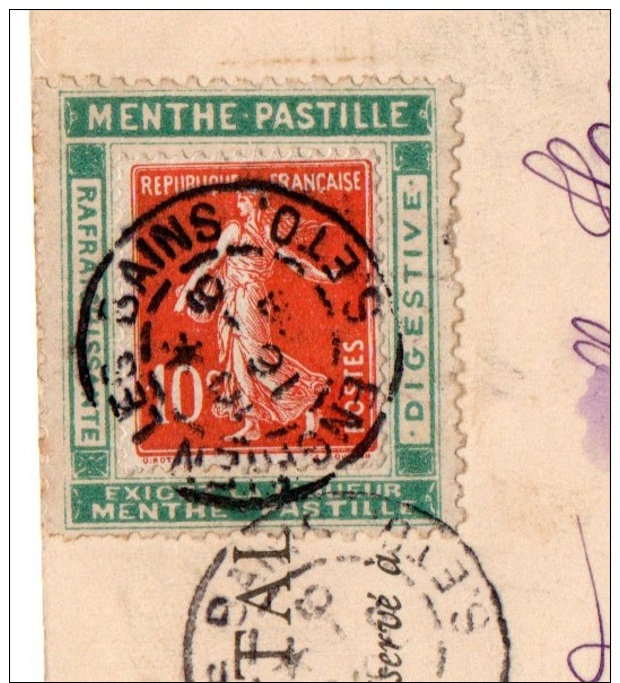 Porte Timbre, Timbres, Sur Carte "Menthe Pastille" Posté En 1908 D' Enghien Les Bains  2 Scan - 1801-1848: Précurseurs XIX