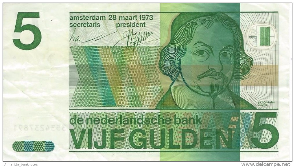 NETHERLANDS 5 GULDEN 1973 P-95 VF+ [ NL095 ] - 5 Gulden