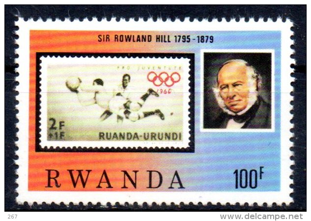 RWANDA    N° 910  * *  ( Cote 3.20e ) Sir  Rwoland Hill  Timbre Sur Timbre Soccer Fussball Soccer - Neufs