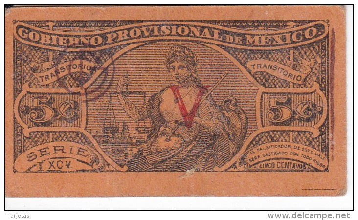 BILLETE DE MEXICO DE 5 CENTAVOS DEL AÑO 1914 TRANSITORIO (BANKNOTE) - Mexique