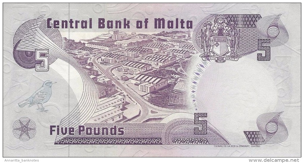 MALTA 5 LIRI 1967 (1979) P-35b UNC WITH 2 DOTS [MT208b] - Malta