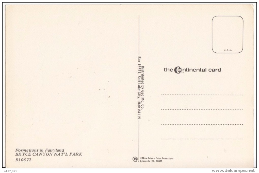 Formations In Fairyland, Bryce Canyon National Park, Utah, Unused Postcard [18866] - Bryce Canyon