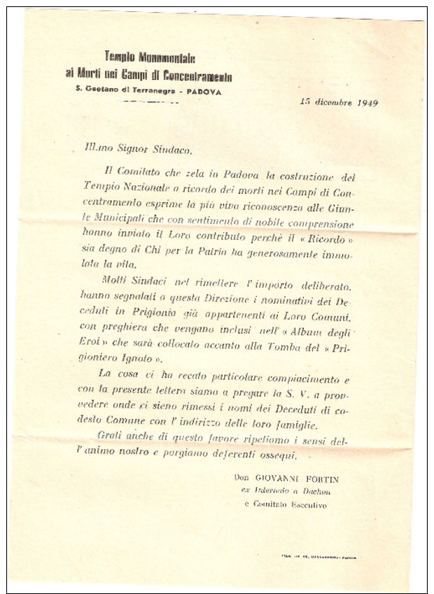 LA LAMPADA - ORGANO DELL'ASSC. DEL PERPETUO SUFFRAGIO PER I MORTI NEI CAMPI DI CONCENTRAMENTO PADOVA - Documenti Storici