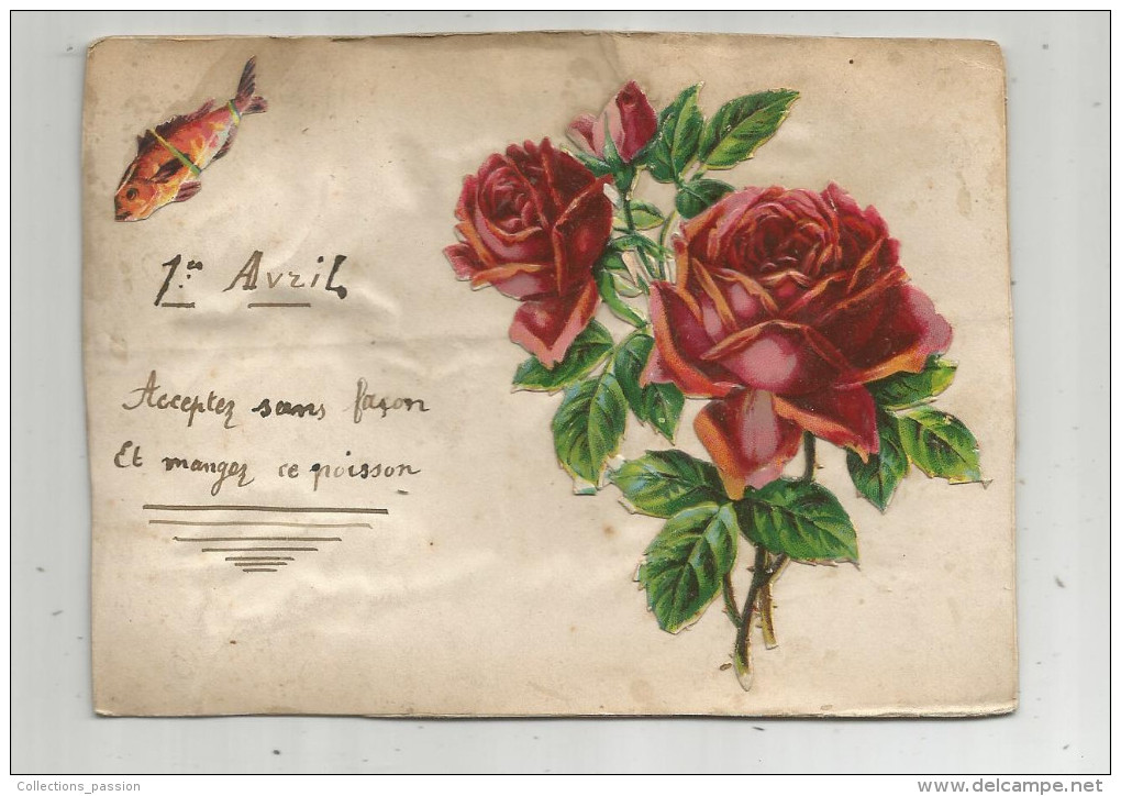 Chromo , Sur Cartonnage , 1 Er Avril , Fleurs , Poisson , Acceptez Sans Façon Et Manger Ce Poisson - Fleurs