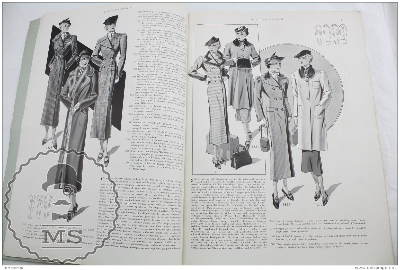 Old Magazine/ Publication London Styles - Women's Fashion Winter 1937 - Wool Vintage Coats & Costumes - Lana
