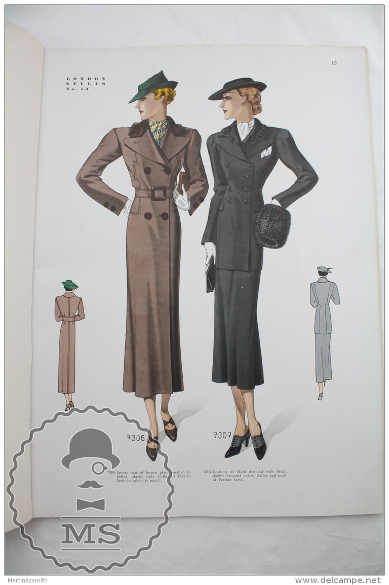 Old Magazine/ Publication London Styles - Women's Fashion Winter 1937 - Wool Vintage Coats & Costumes - Laine