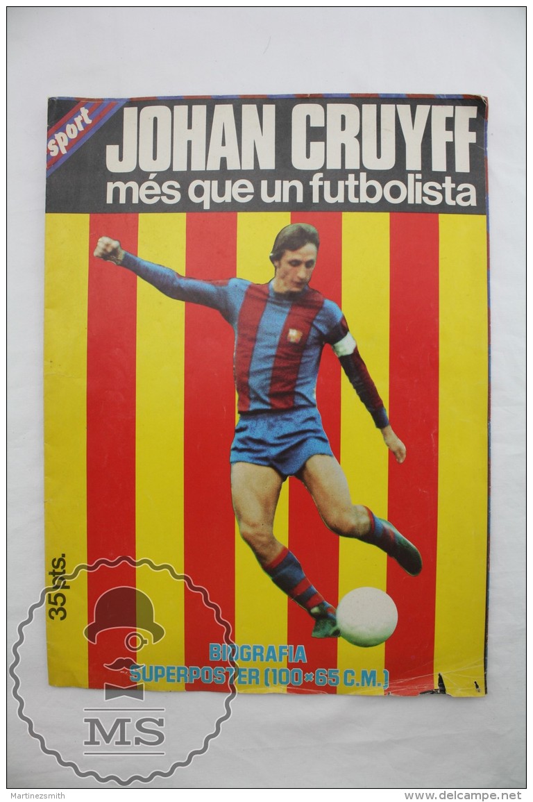 Vintage F.C. Barcelona Player Johan Cruyff Poster & Biography - 100 X 65 Cm. - Other & Unclassified