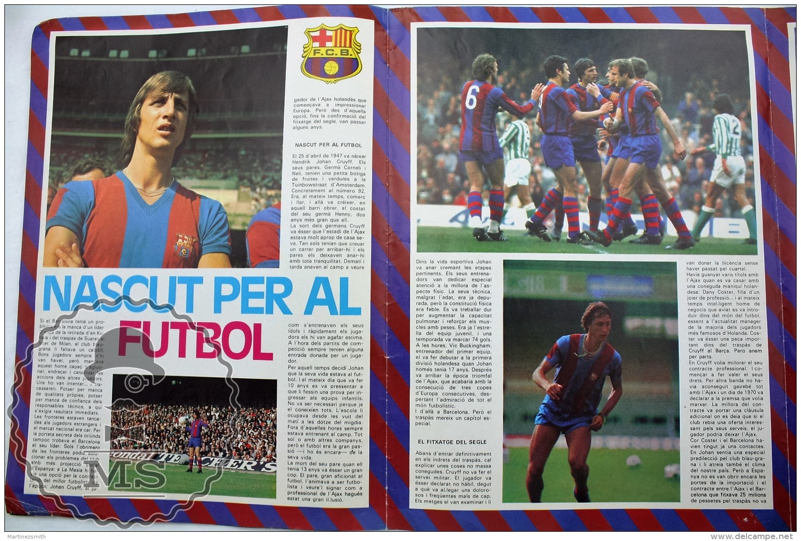 Vintage F.C. Barcelona Player Johan Cruyff Poster & Biography - 100 X 65 Cm. - Autres & Non Classés