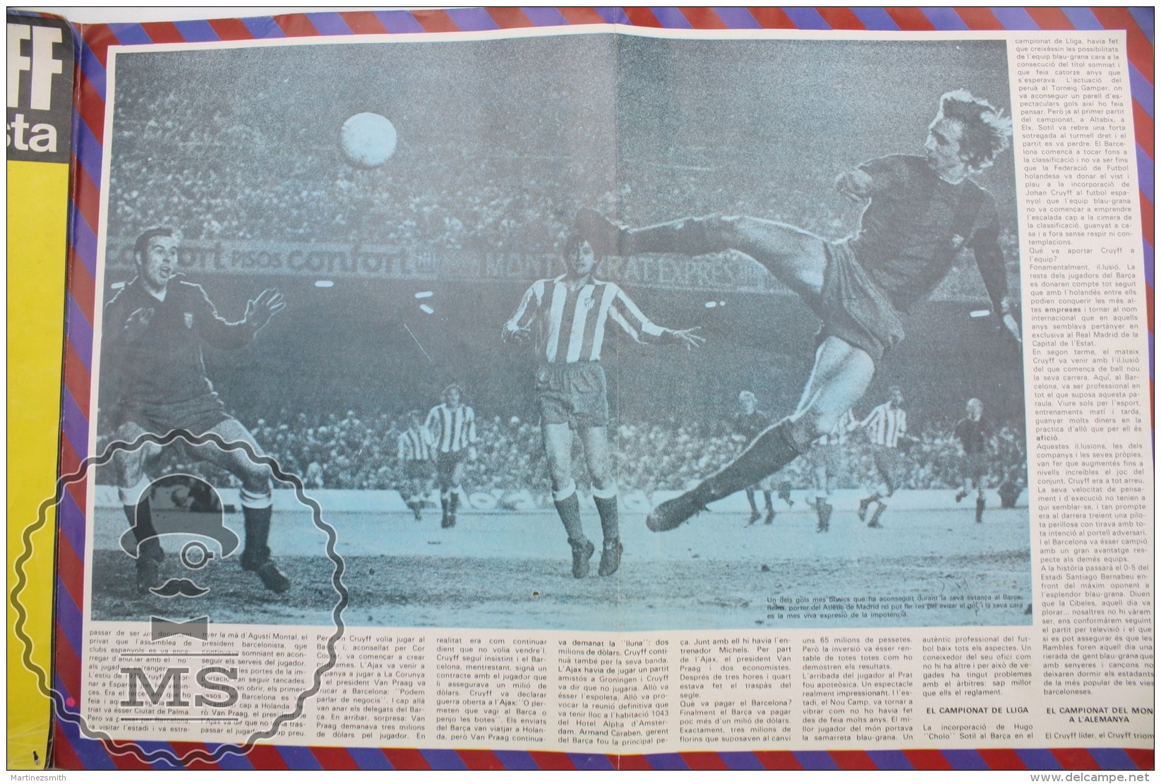Vintage F.C. Barcelona Player Johan Cruyff Poster & Biography - 100 X 65 Cm. - Autres & Non Classés