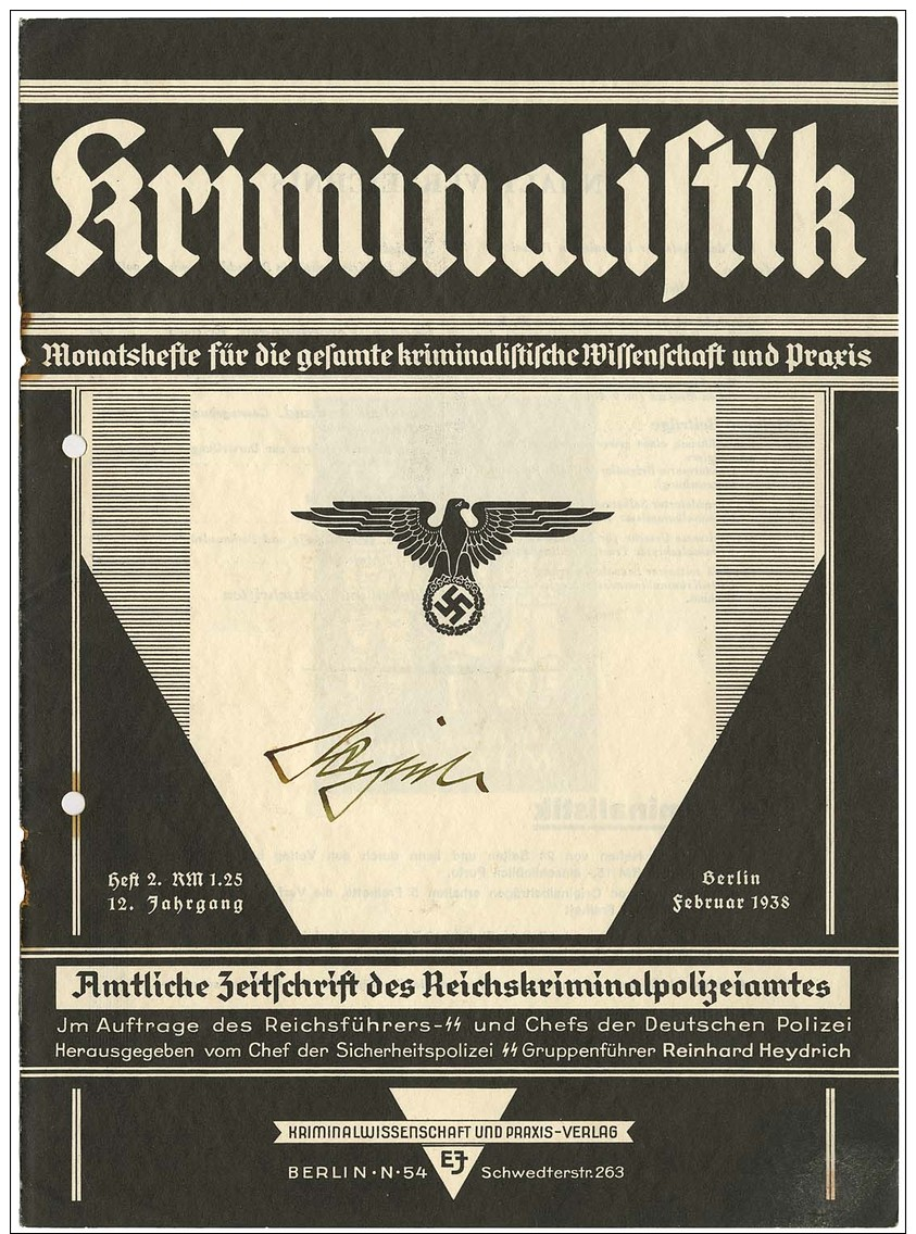 1938 SS POLICE CHIEF REINHARD HEYDRICH SIGNED MAGAZINE COVER - Other & Unclassified