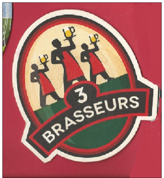 Sous Bock "3 BRASSEURS" (contour Blanc) - Beer Mats