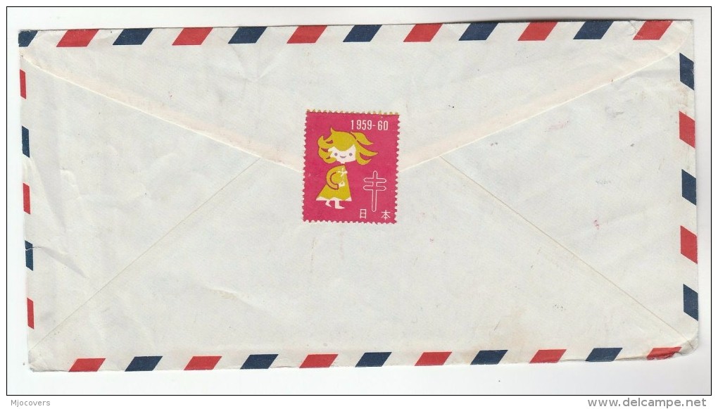 1960 Air Mail Kawasaki JAPAN Stamps COVER With TB LABEL SEAL  Tuberculosis Medicine Health - Covers & Documents