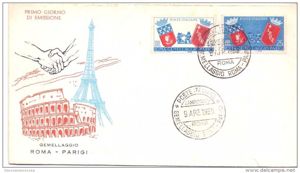 FDC - ITALIA -  3° ANNIVERSARIO DEL GEMELLAGGIO ROMA-PARIGI - ANNO 1959 - FDC