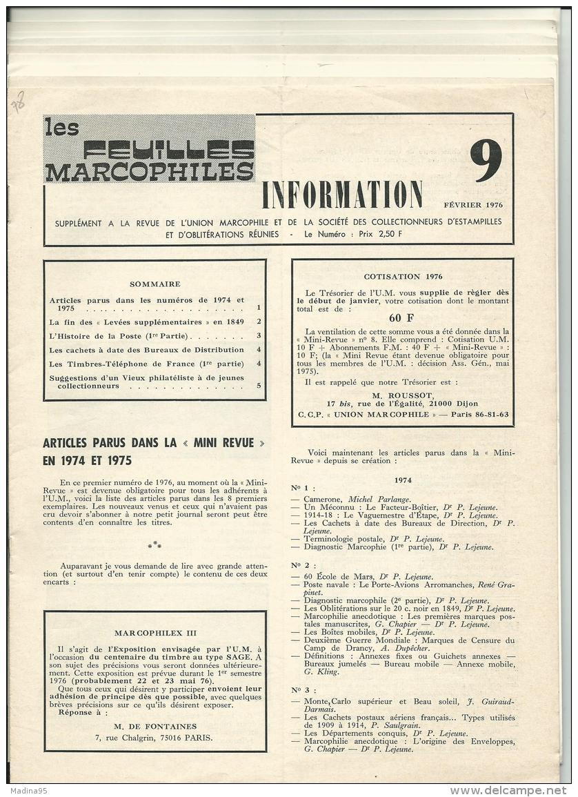 FRANCE: Feuilles Marcophiles: 8 Ex.: N°9,11,12 Et 14/18 (1976/8), TB - Français (àpd. 1941)