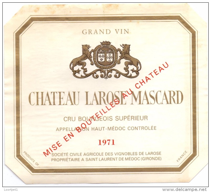 Etiket Etiquette Wijn Vins - Chateau Larose Mascard - Haut Medoc 1971 - Other & Unclassified