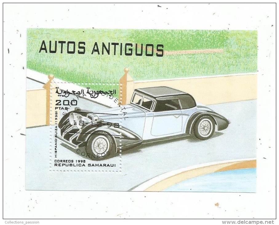 Timbre , Bloc , Voitures , Automobile , Republica Saharaui , HISPANO SUIZA , 1938 - Cars