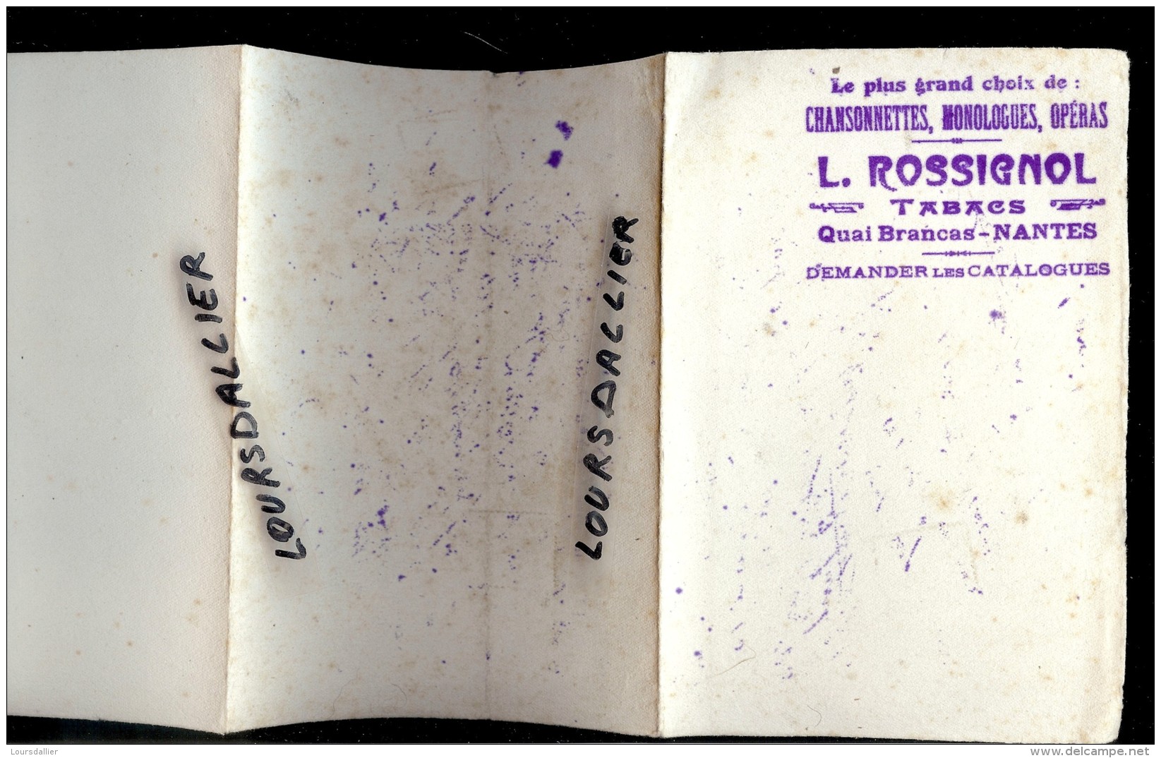 BUVARD L. ROSSIGNOL Quai BRANCAS NANTES Chansonnettes, Monologues, Opéras - Tabacco & Sigarette