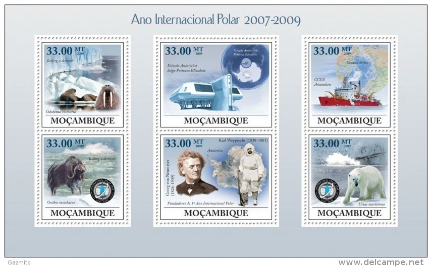 Mozambico 2009, International Polar Year,polar Bears, 6val In BF - Año Polar Internacional