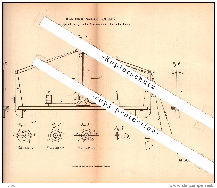 Original Patent - Jean Broussard In Poitiers  , 1885 , Carousel - Jouets , Carousel - Toys , Karussel !!! - Toy Memorabilia