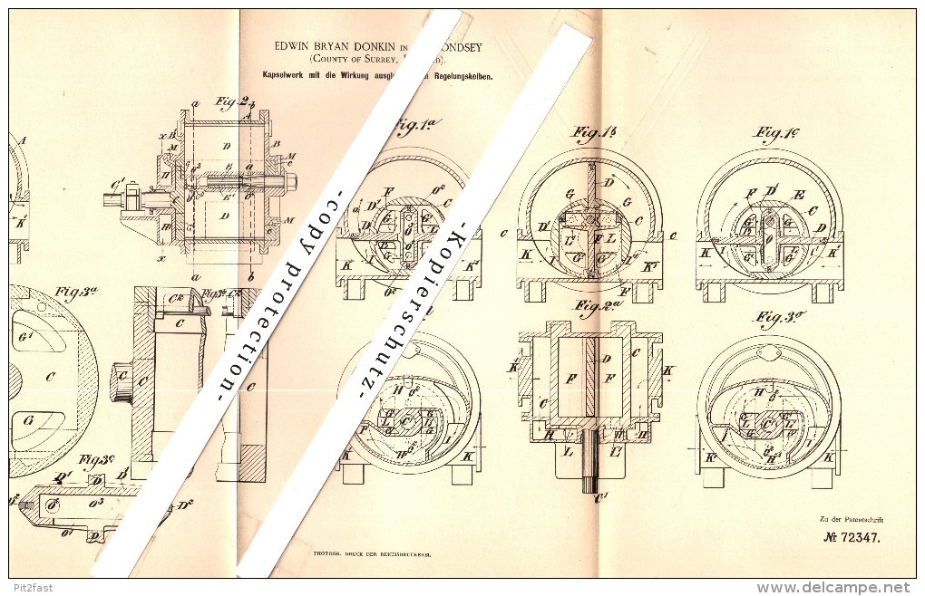 Original Patent - E. B. Donkin In Bermondsey , County Of Surrey , 1892 , Apparatus For Steam Engine !!! - Surrey