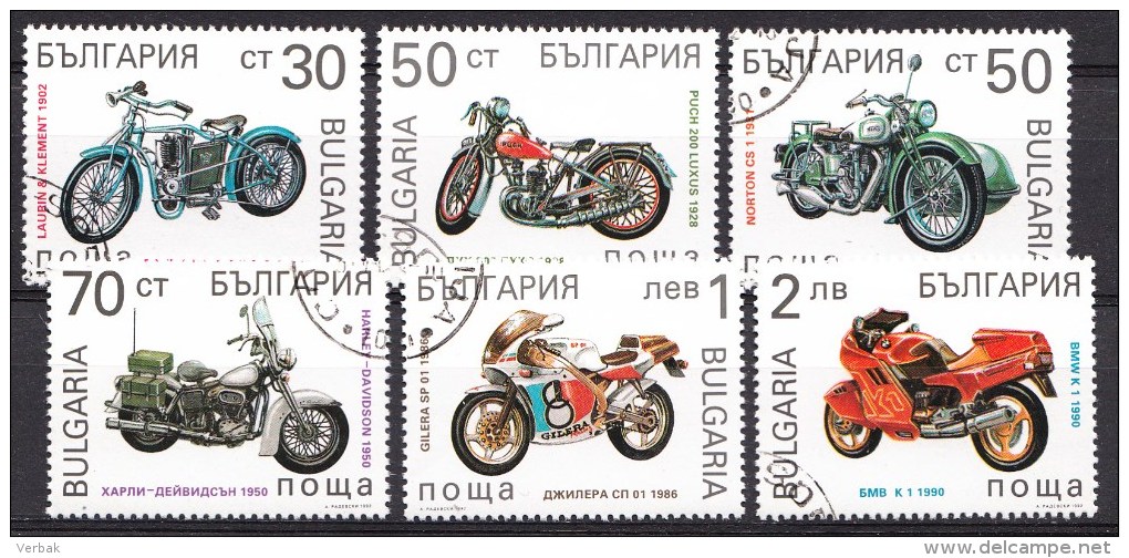 BULGARIE Mi.nr:3991-3996 Geschichte Des Motorradbaus 1992 Oblitérés - Used - Gebruikt - Gebraucht