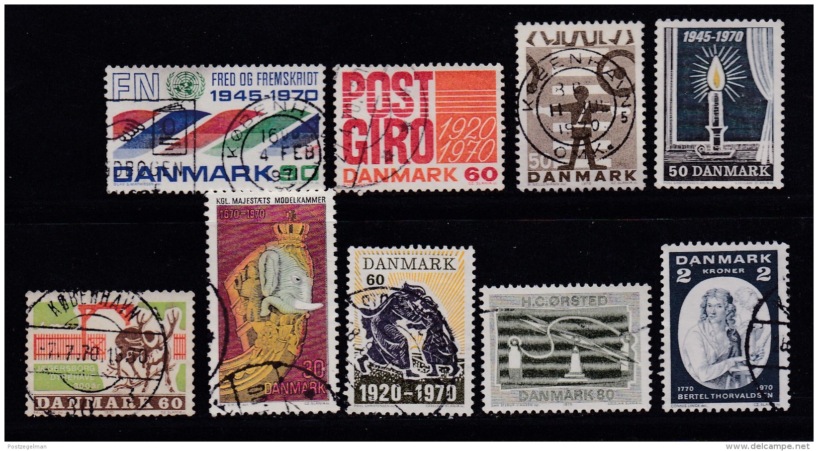 DENMARK, 1970, Used Stamp(s), Various Stamps, MI 491=506, #10101 , 9 Values - Used Stamps