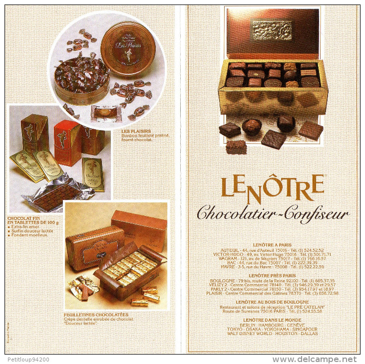 LENOTRE  *Glacier  *Chocolatier-Confiseur - Menus