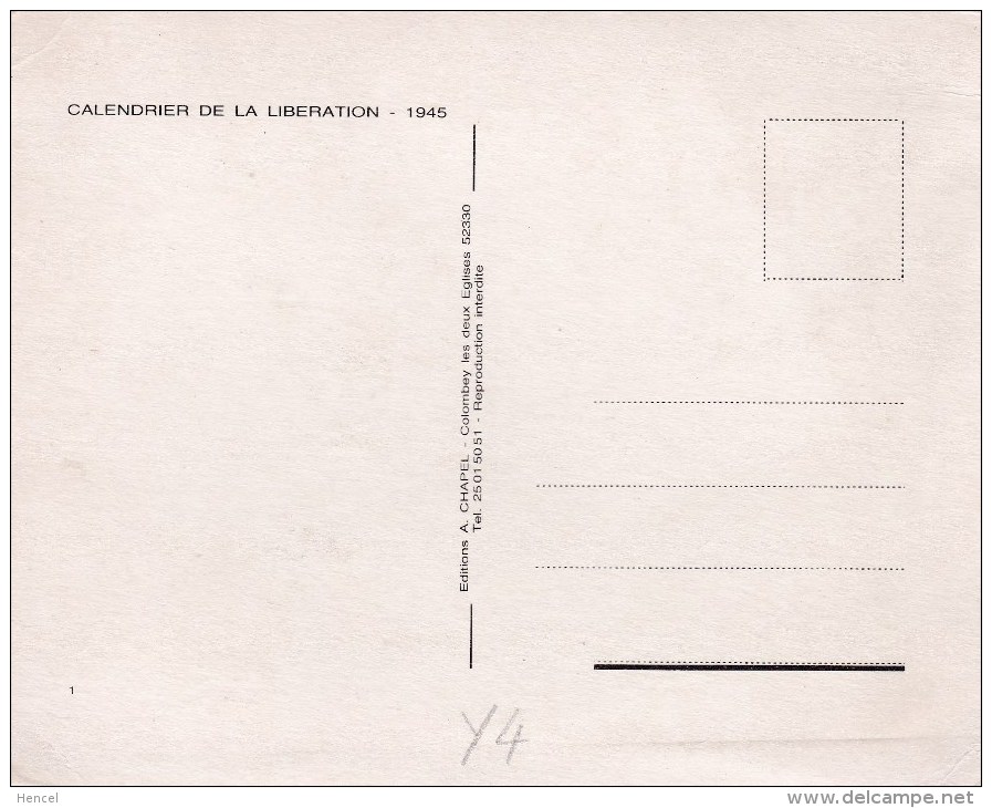 CALENDRIER- CARTE POSTALE- 1945 (Général DE GAULLE ) - Petit Format : 1941-60