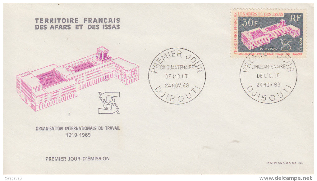 Enveloppe  FDC  1er  Jour  TERRITOIRE  FRANCAIS  Des  AFARS  Et  ISSAS   Organisation  Mondiale Du Travail   1969 - Andere & Zonder Classificatie