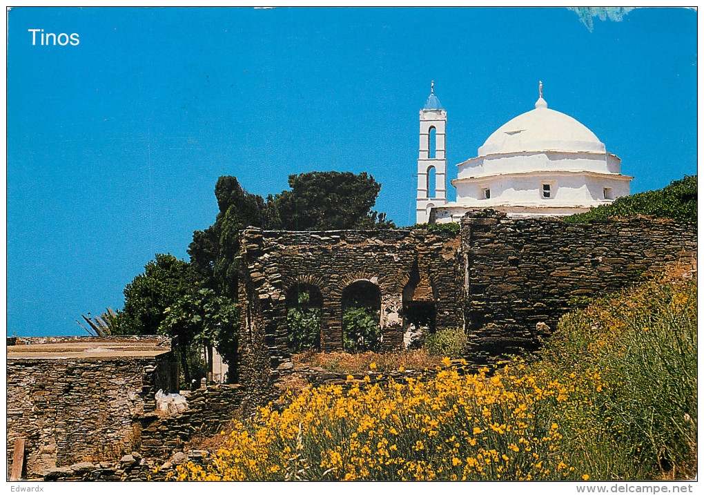 Church, Tinos, Greece Postcard Posted 1999 Stamp - Greece