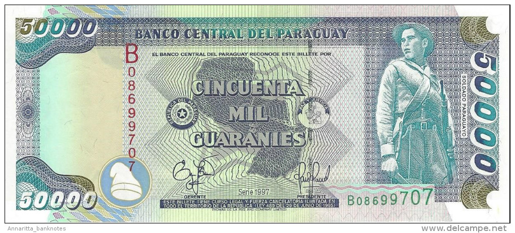 PARAGUAY 50000 GUARANIES 1997 P-217 UNC PICK PLATE SER: B08699707 [ PY832a ] - Paraguay