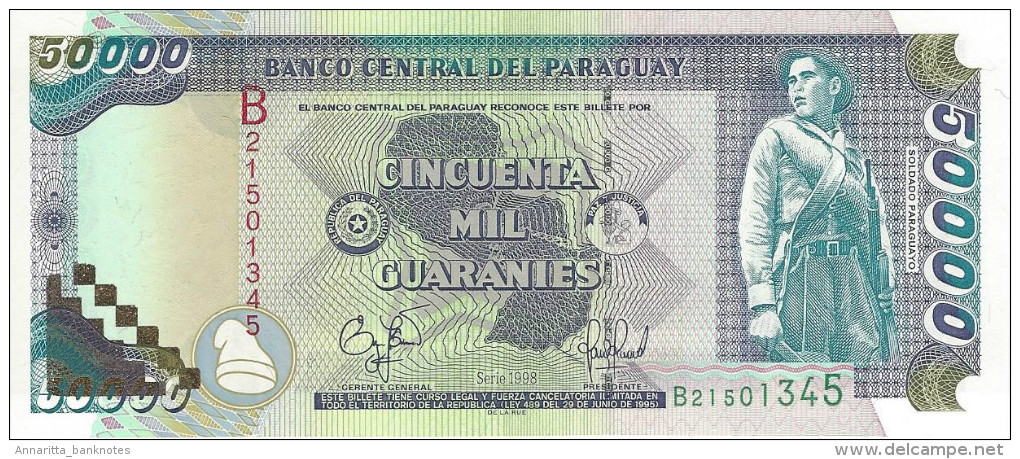 PARAGUAY 50000 GUARANIES 1998 P-218 UNC PICK PLATE SER: B21501345 [ PY833a ] - Paraguay