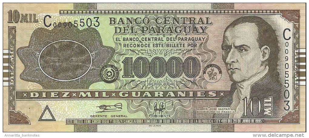 PARAGUAY 10000 GUARANIES 2004 P-224a UNC PICK PLATE SER: C00905503 [ PY842a ] - Paraguay
